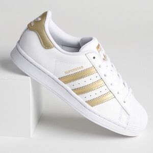 Adidas White Sneakers with Gold Details